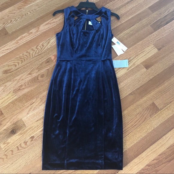 Eliza J Velvet Cutout Sheath Dress Navy 2 4 8 12 - Picture 4 of 7